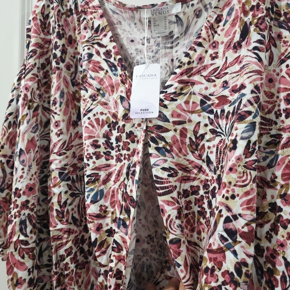 LASCANA Nwt Floral Print Dolman Sleeve Surplice Front Blouse, Elastic Waist, 3X - Picture 6 of 15